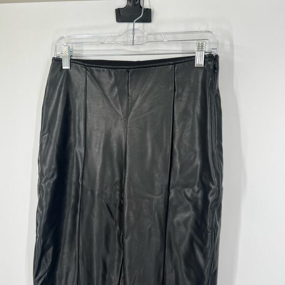 Abercrombie & Fitch Vegan Leather Black Flared High Waisted Pants Slits - Picture 2 of 6